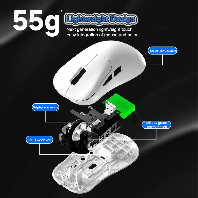 Tri-Mode 12800DPI Gaming Maus 2,4G Wireless Bluetooth 5,3 Typ-C Wiederaufladbare Wired 55g Leichte Esports Mäuse für Laptop PC