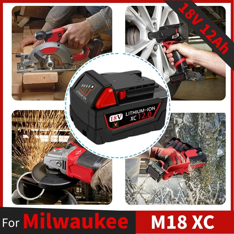 2024 Upgrade 18V 12Ah Replacement Battery for Milwaukee M18 M18B5 XC 48-11-1815 48-11-1850 2604-22 2604-20 2708-22 2607-22