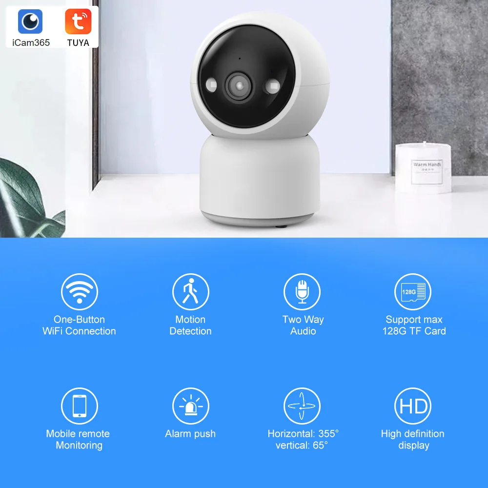 2MP 1080P Tuya APP Full Color Wireless PTZ IP Dome Camera AI Humanóide Home Security CCTV Baby Monitor