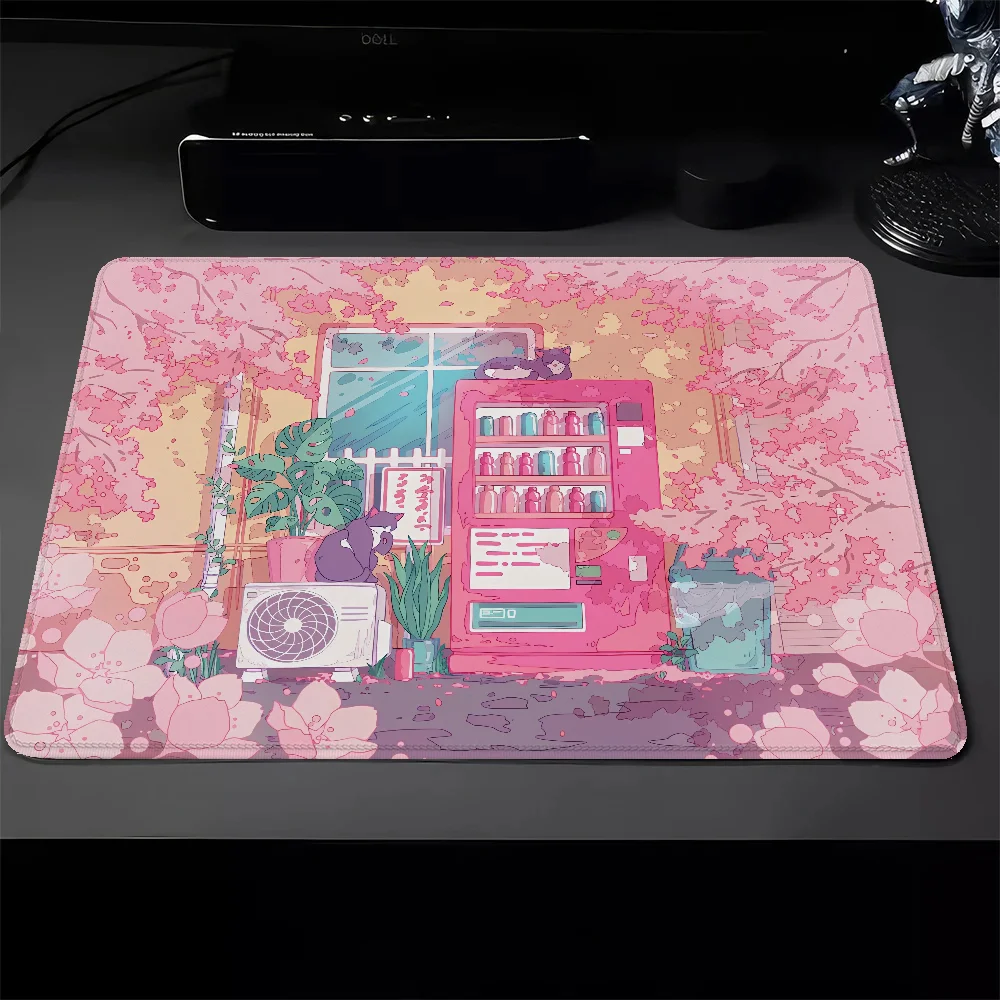 Wending Machine and Pink Cherry Blossom Computer Mat The Stray Cats Desk Pad Mouse Small Pc Gaming Accessories Mousepad Gamer