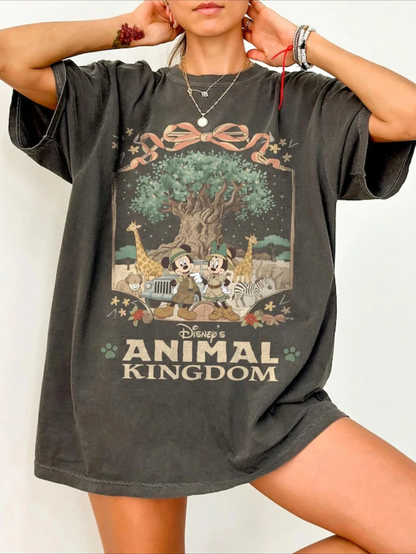 2026 Disney Animal Kingdom Mickey and Minnie T Shirts Streetwear Casual Oversized Loose Short Sleeve Tops Men Women Cotton Tee