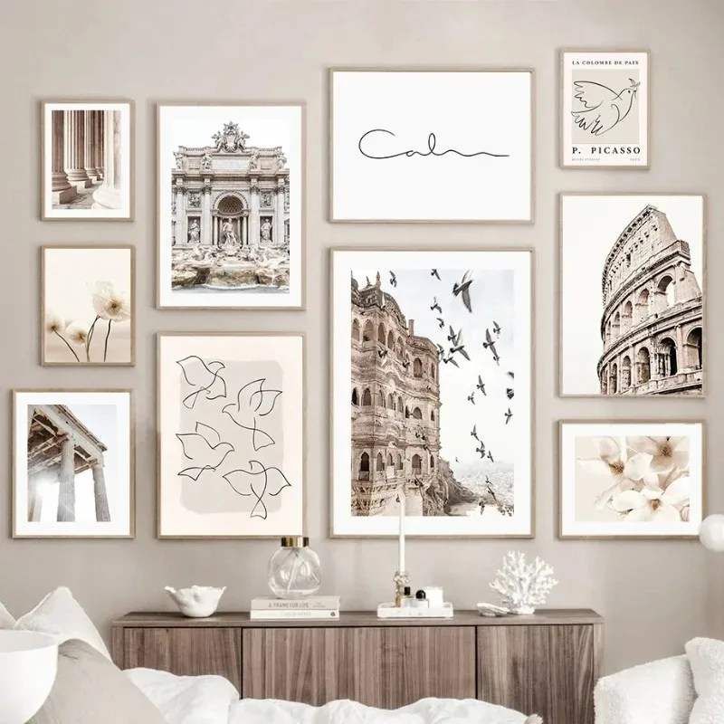 الرسم على لوحات القماش الجدارية القصر الروماني زهر زهرة حمامة مجردة الشمال الملصقات والمطبوعات صور لغرفة المعيشة ديكور