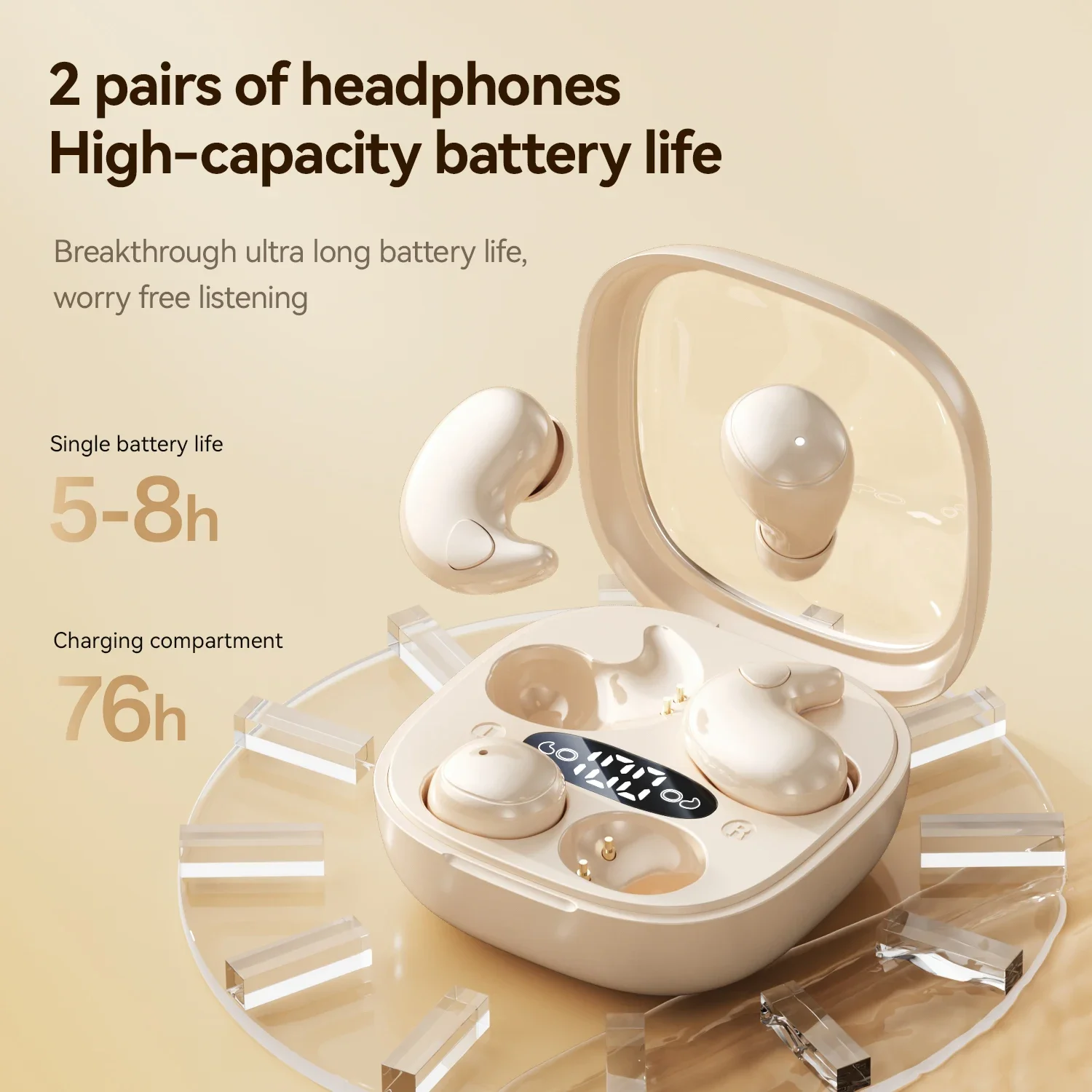 Open Ear Sleeping Earbuds 2 Pairs Wireless Earphones Surround Sound Bluetooth Headphones Waterproof Earbuds Sports Gamer Headset