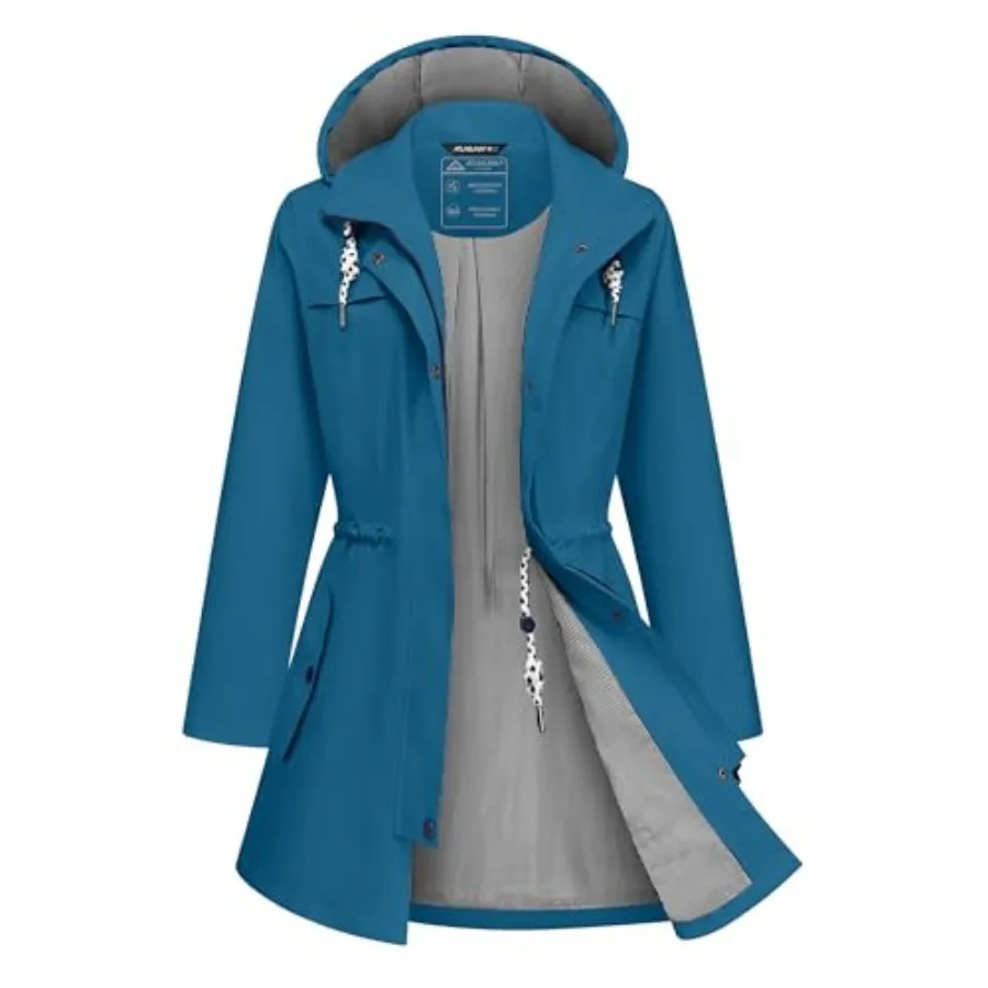 Rain Jacket Women Waterproof Long Lightweight Raincoat Hooded Windbreaker Outdoor Trench Coat S-3XL