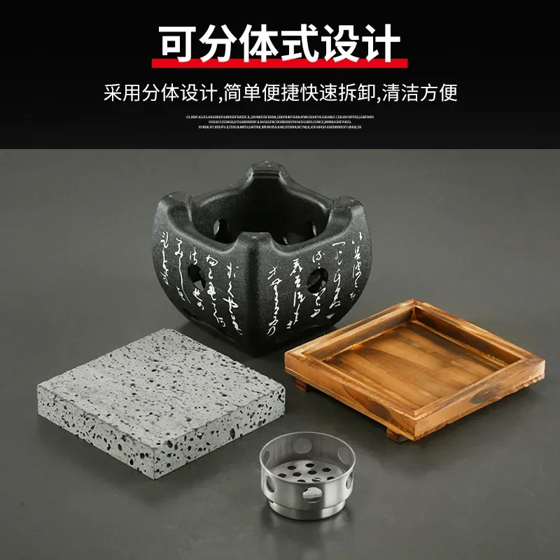 CLLminimalist High Temperature Volcanic Stone Grill Text Charcoal Grill Restaurant Steak Frying Pan Slate