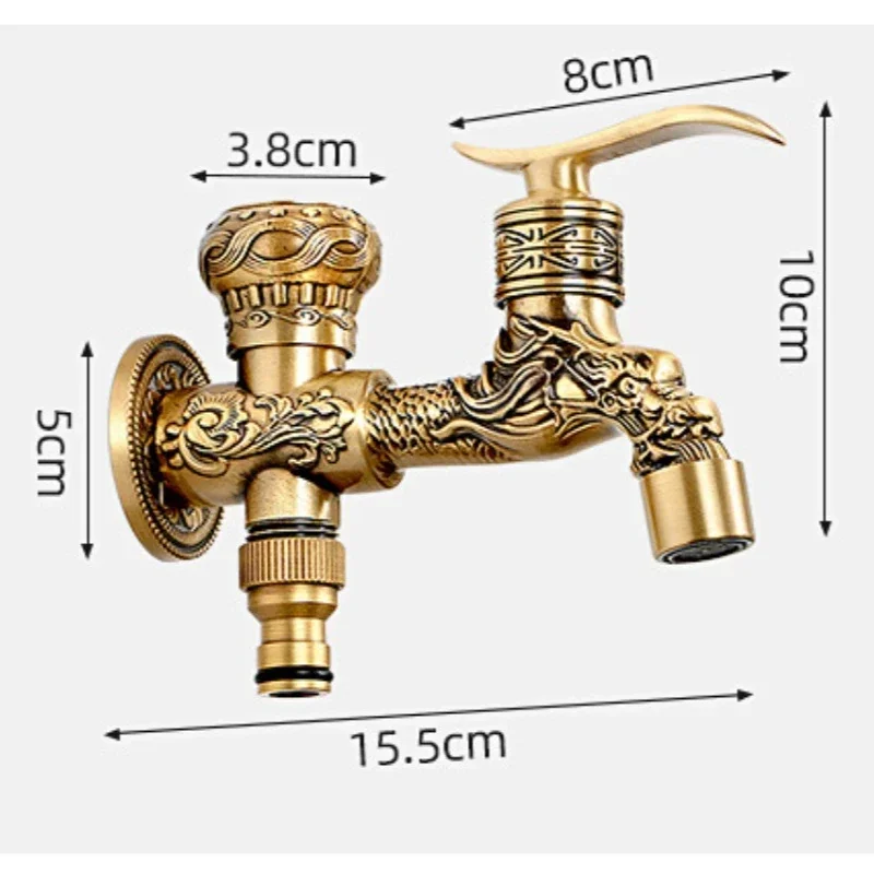 Carved Wall Mount  Antique Bibcock Garden Wash Basin Faucet Decorative Outdoor Garden Mop Taps