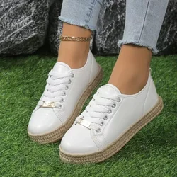 Women Sneakers Hemp Soles Lace-up Breathable Casual Shoes Ladies Thick Soled Outdoor Running Vulcanized Shoes