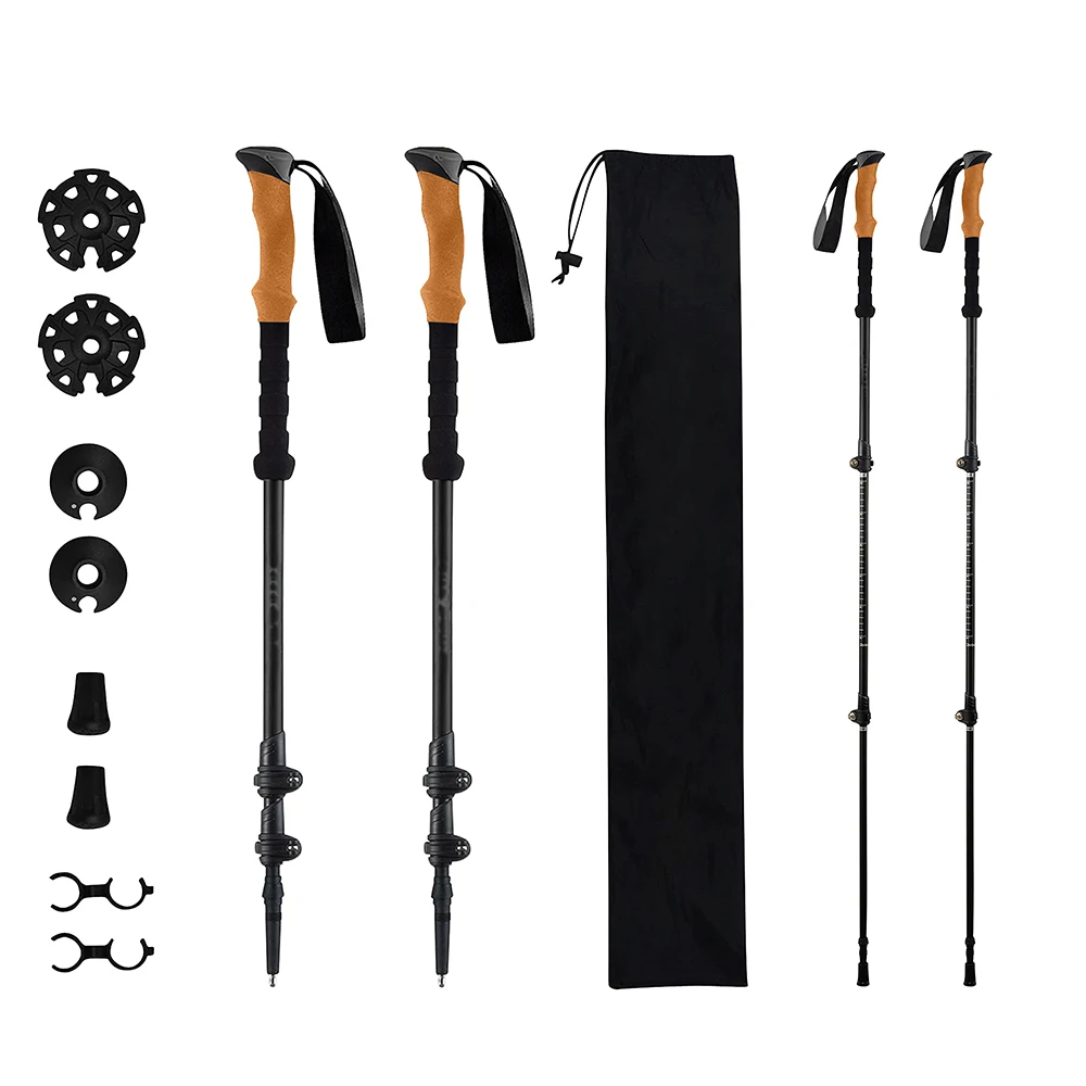 Outdoor Retractable Folding Alpenstock Wooden Hiking Walking Sword Trekking Poles Carbon Fiber