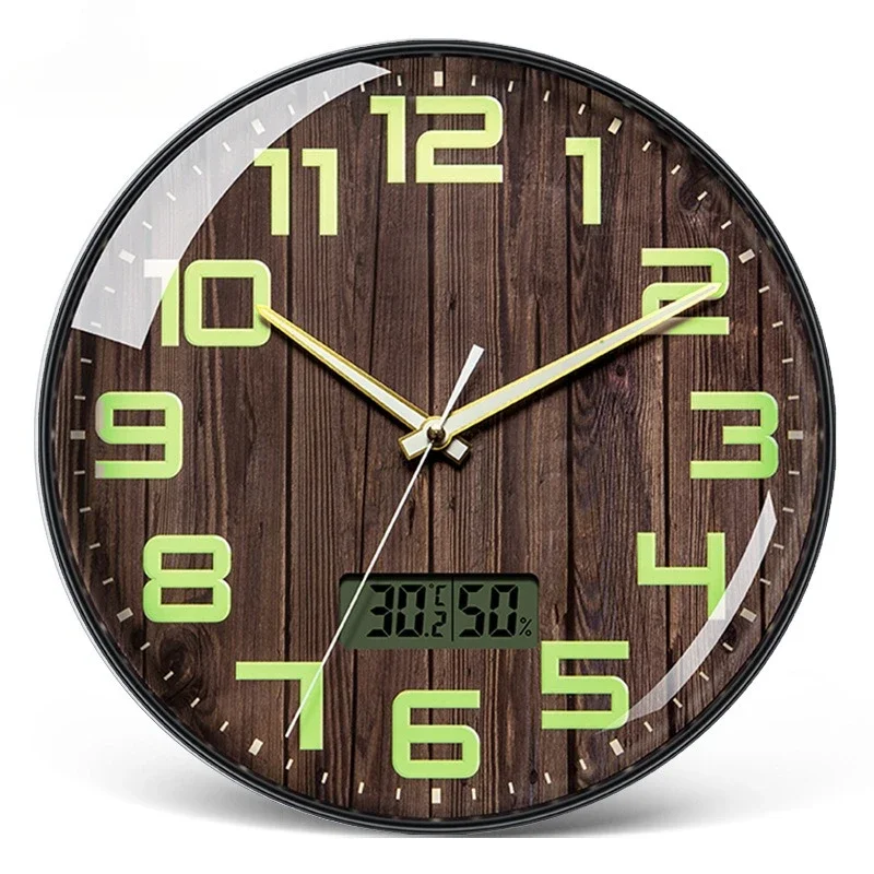 12 inch Nordic Luxury Wall Clocks Temperature and Humidity Electronic Multi-functional Wall Clock Dual Display Mute Quartz Clock