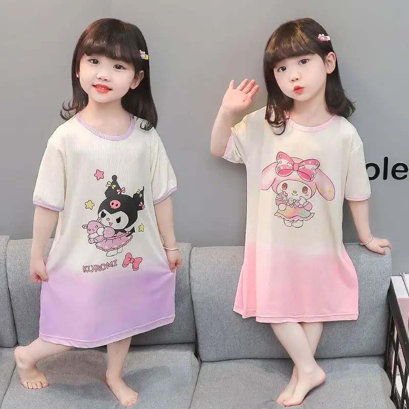 

Sanrio Baby New Style Nightgown My Melody Girl Fashion Pajamas Kuromi Children Versatile Short-Sleeved Summer Cute Home Clothes