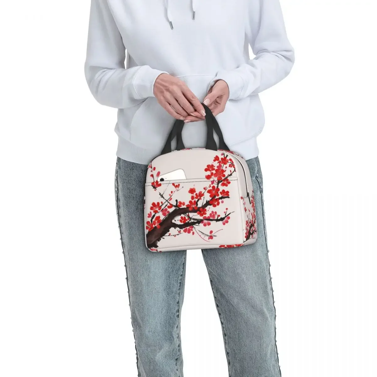 Vendita calda lunch box per uomo cute bag cina continentale bento bag picnic beautiful red tree insulated lunch bag