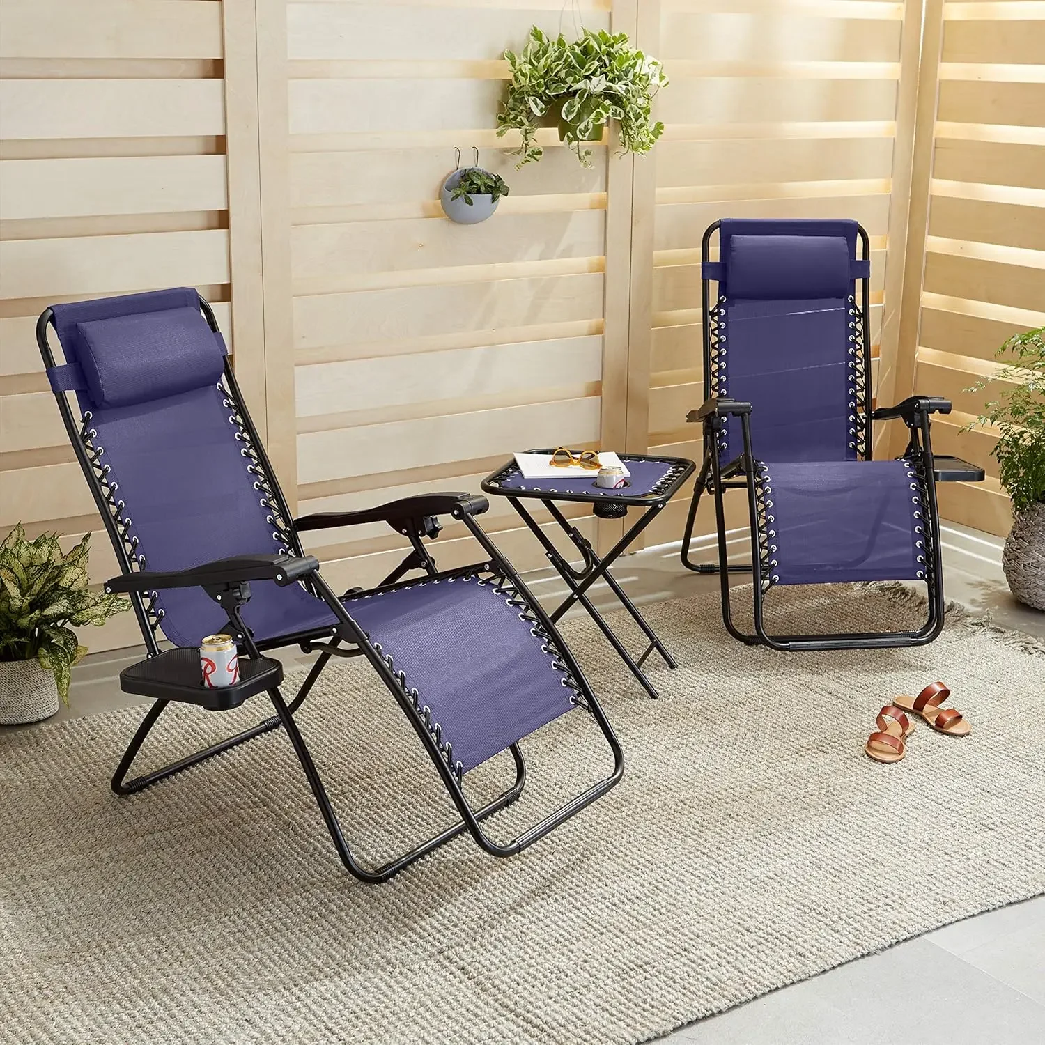 Outdoor Mesh Adjustable Zero Gravity Lounge Chair Recliners with Side Table, 35 x 26 x 43 inches, Blue