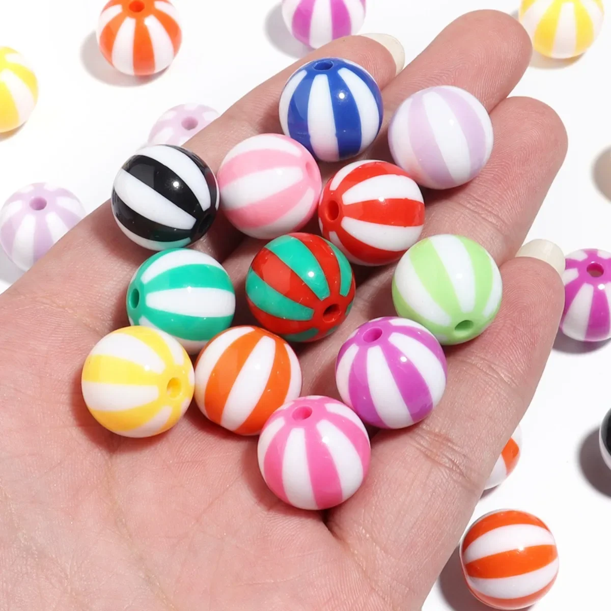 TX44 12/16/20mm Acrylic Beads Colorful Stripes Round 3mm Large Hole Beads Diy Bracelet Necklace Jewelry Accessories