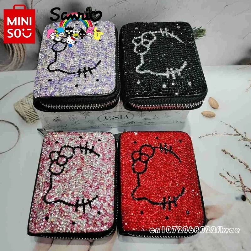 MINISO 2025 New Women's Wallet Fashionable and High-quality Diamond Inlaid Multi Slot Card Bag Cartoon Credit Card Storage Bag