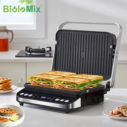 BioloMix barbekü için 2000W 6-in-1 elektrikli ızgara, dijital kalbur, sandviç ve Panini basın, isteğe bağlı Waffle makinesi plakaları