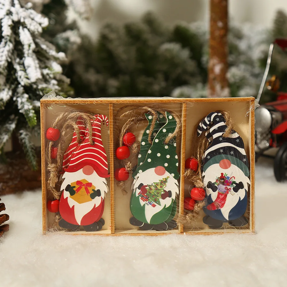 9 pz/set gnomo senza volto fai da te albero di natale appeso ornamenti in legno Navidad capodanno 2023 regali per bambini decorazioni natalizie per la casa