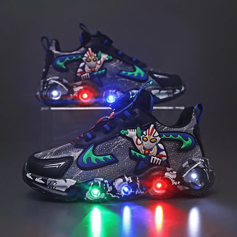 2-12 Year Kid's LED Sports Walking Casual Shoes Boys Girls Animal Sneakers Lighted Shine Cartoon Style Footwear for Childrens