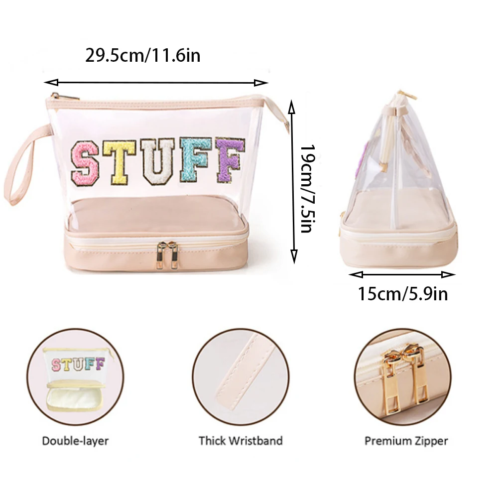 Saco de maquiagem clara com zíper, bolsa de PVC para viagem, bolsa cosmética para mulheres e meninas