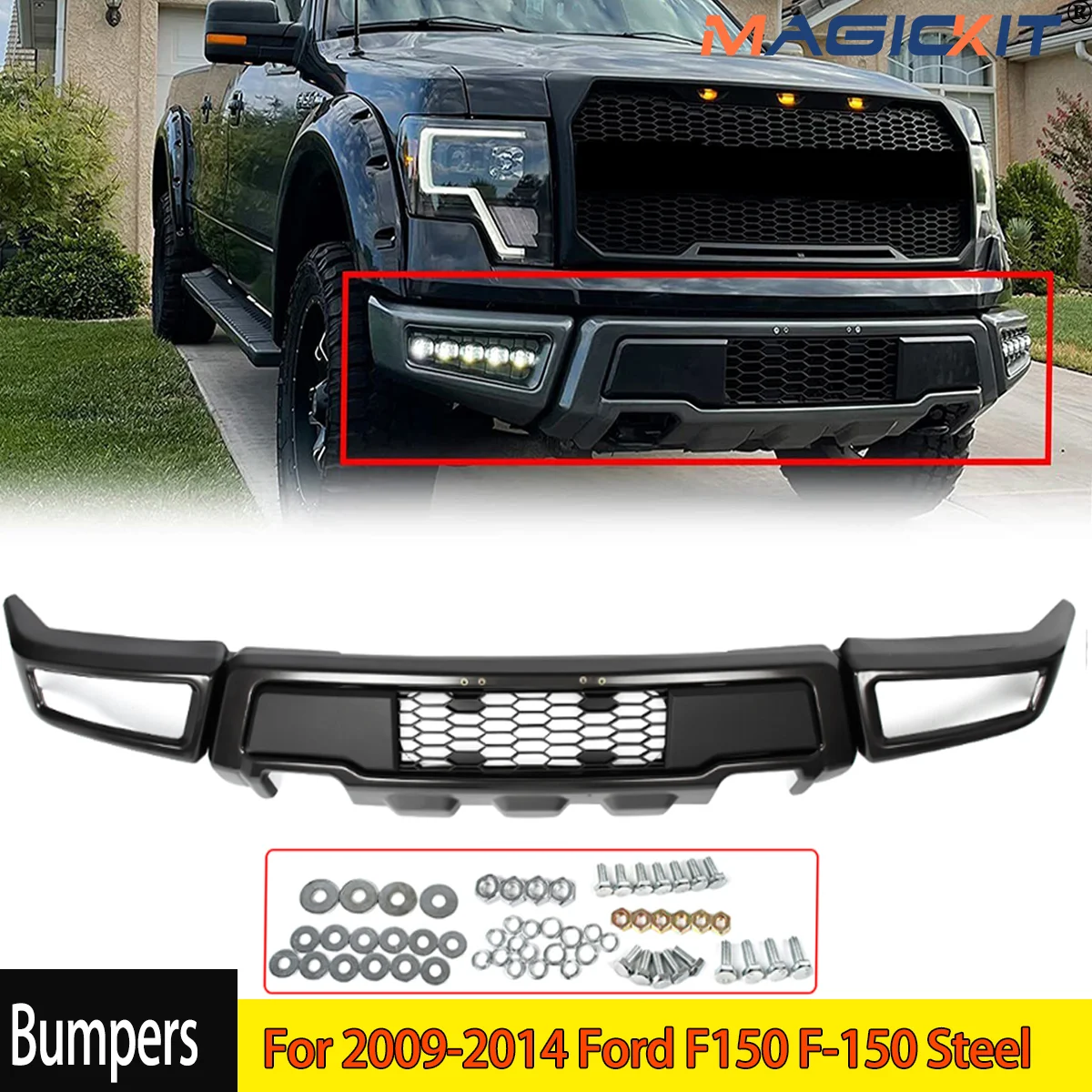 Fits 2009-2014 Ford F150 F-150 Steel Gray Raptor Style Front Bumper Bar Assembly