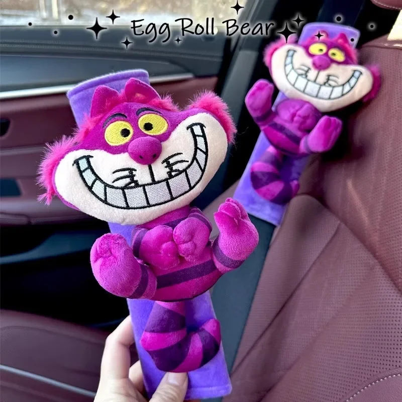 Disney Series Alice in Wonderland Cheshire Cat Plush Doll Car Seat Belt Cover Kawaii Automotive Interior Accessories Girl Gift