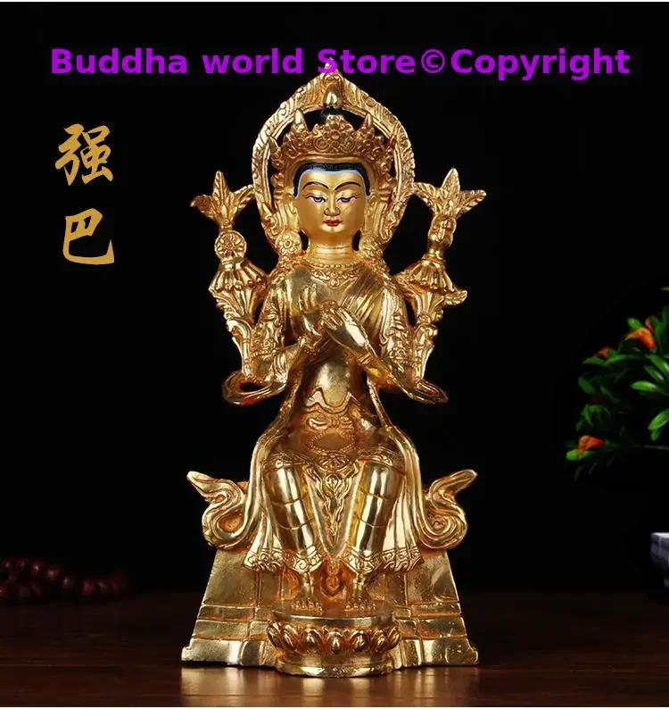 Wholesale 23CM HOME family efficacious Talisman Buddhism full Gilding Gold-plated jampa Buddha of the future Buddha statue