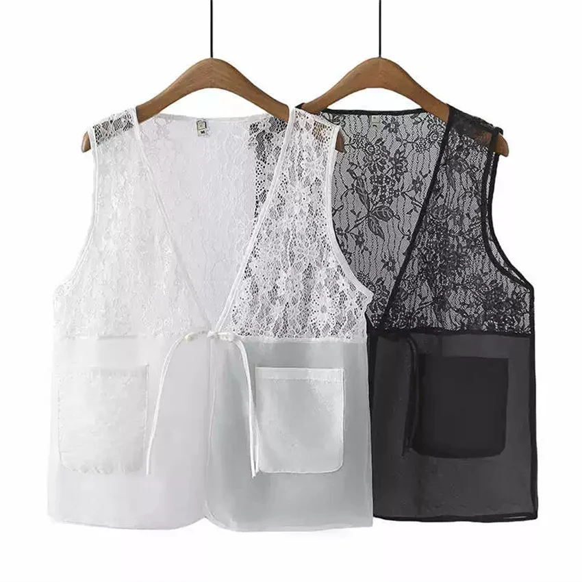 New Fashion Women Black Mesh Vest Fashion Lady V-neck Vests Big Size Girl Sleeveless Jackets Short Paragraph Tops Outwear WZ2578