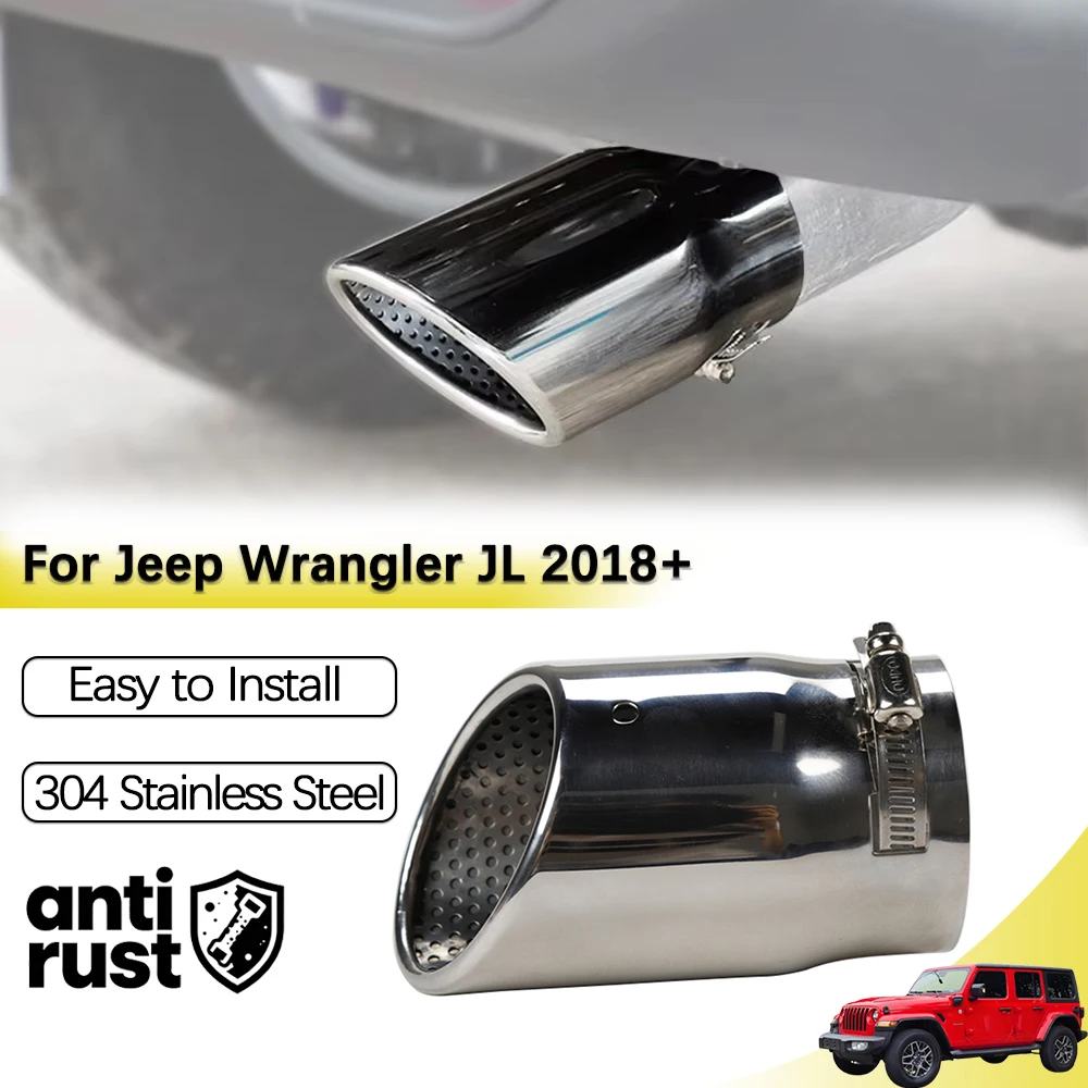 

Exhaust Pipe Muffler Tip For Jeep Wrangler JL Rubicon 2018-2025 Chrome Stainless Steel Rear Tail Throat Liner Exterior Accessory