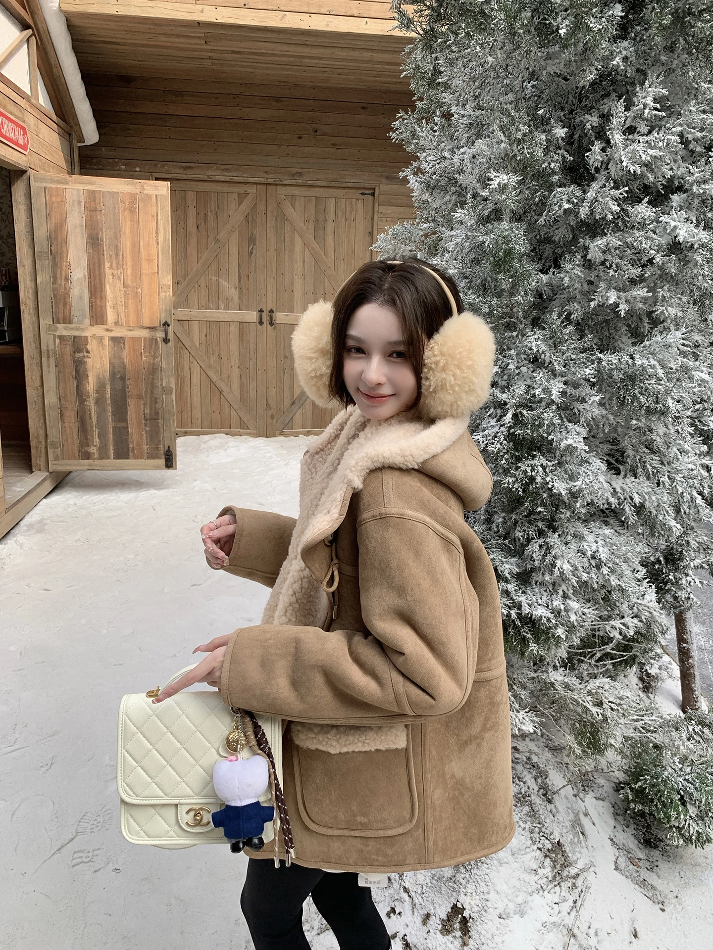 Retro thiened pele de cordeiro casaco feminino coreano sle inverno camurça calor outerwear suporte ajuste longo sve com capuz comprimento médio