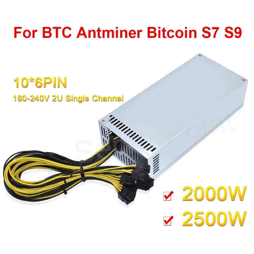 Well Tested 2000W 2500W High Quality BTC 2U Single Channel Mining Power Supply 10x6Pin ETC RVN Rig Miner S9 S7 L3+ Low Consume