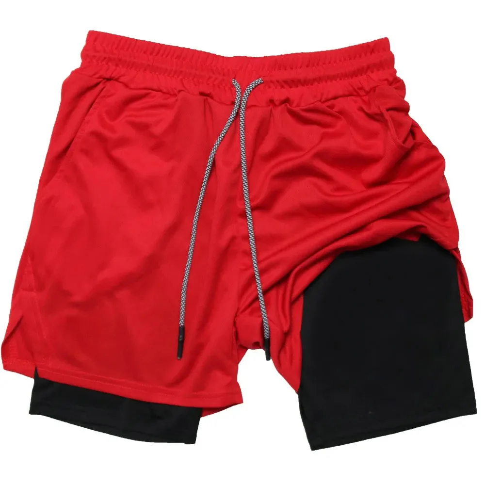 Men's Running Shorts Quick-drying Fitness Black Double Layer Shorts Men New Sport Workout Training Bodybuilding Short Pants