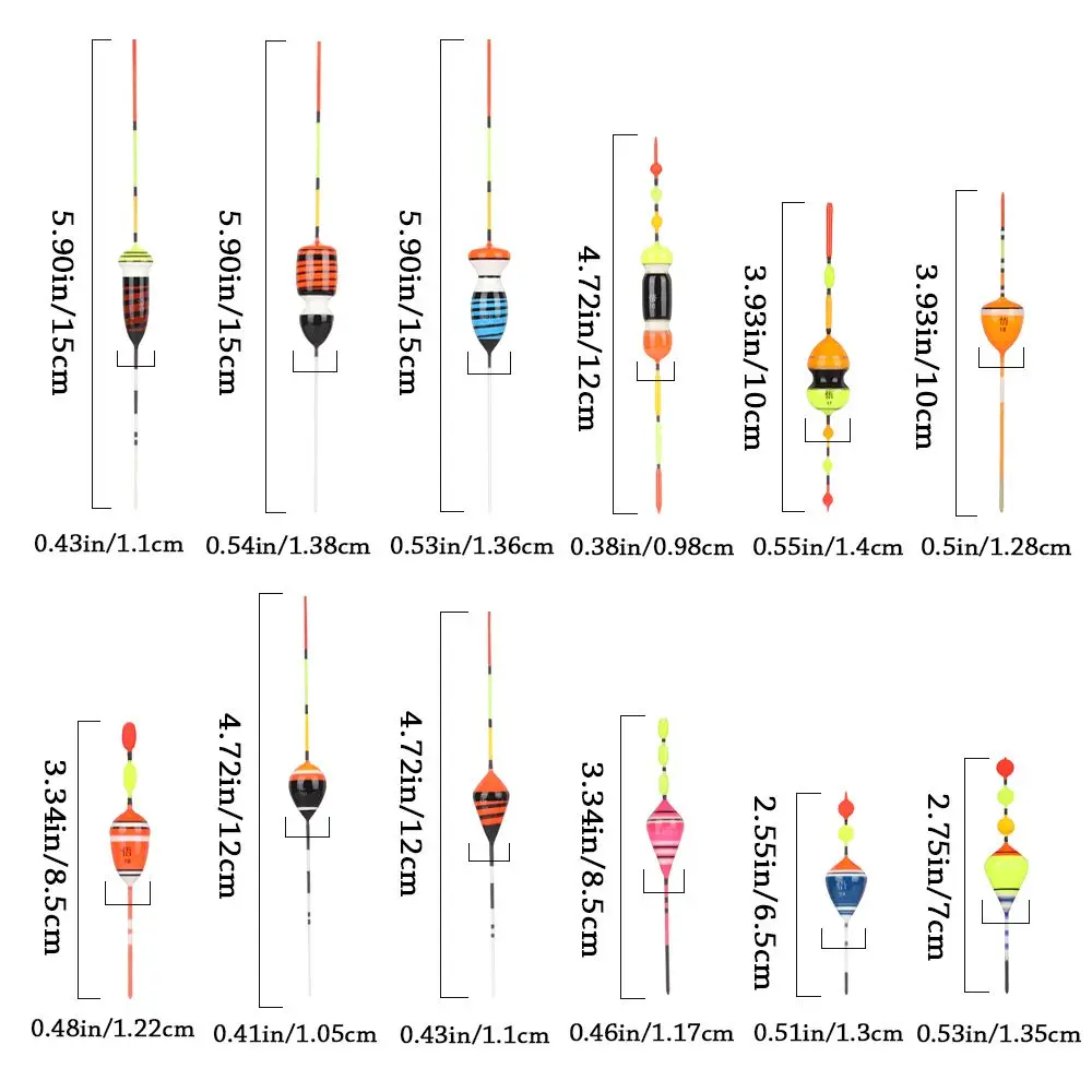 الروبيان المجموعة أحجام متنوعة تتقلب الجليد الصيد إغراء تعويم يطفو بوبرز مؤشر ضوء عصا يطفو