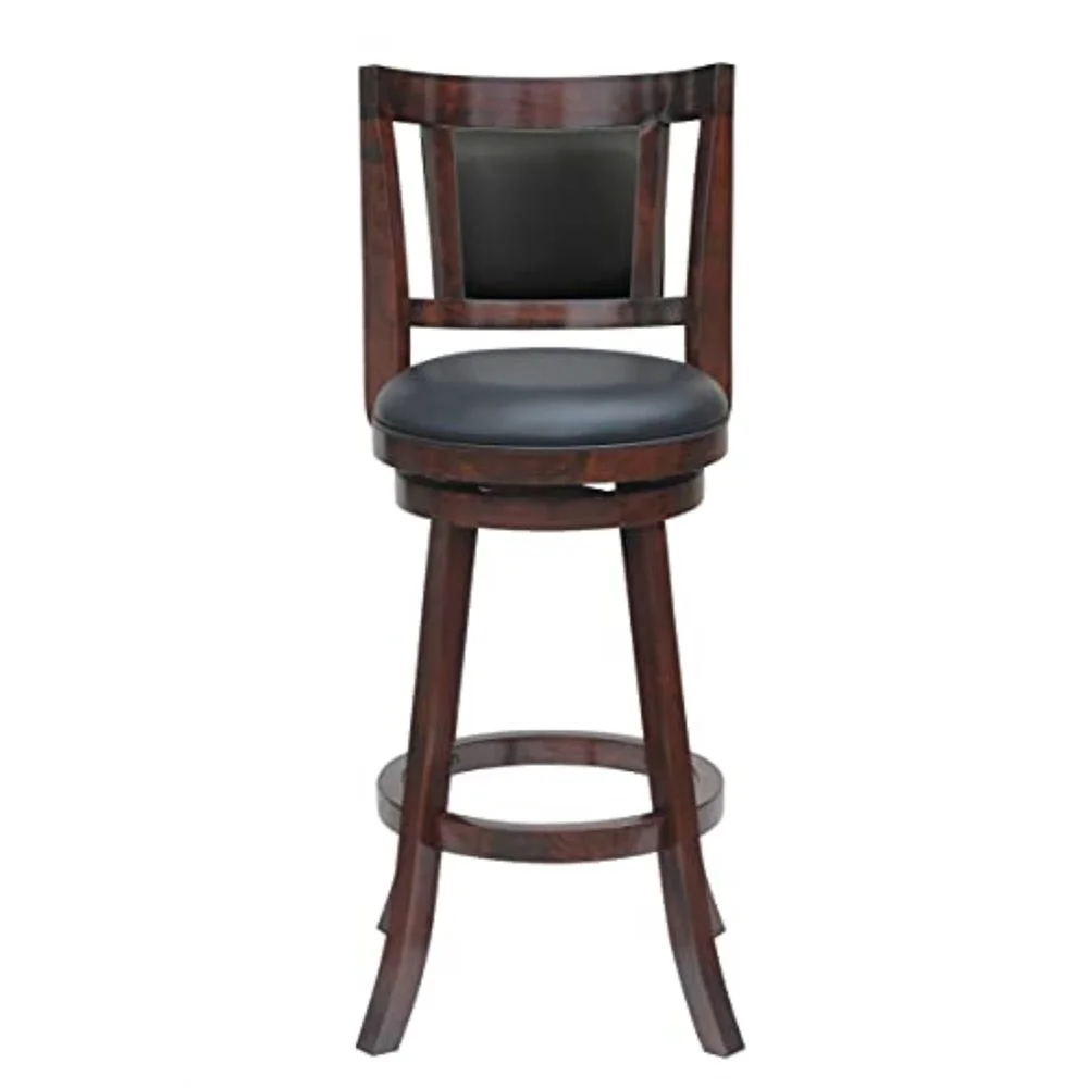 

Counter Height Swivel Wood Bar Stool with Padded Seat and Back Cherry Finish Durable Footrest Kitchen Dining Room