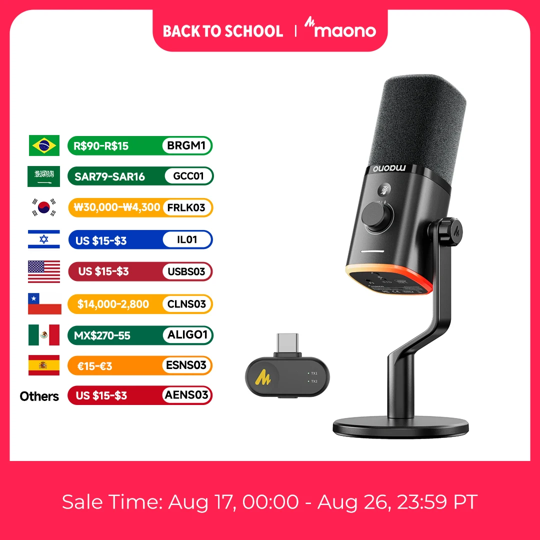 MAONO PD100W - מיקרופון דינמי אלחוטי עם USB וRGB