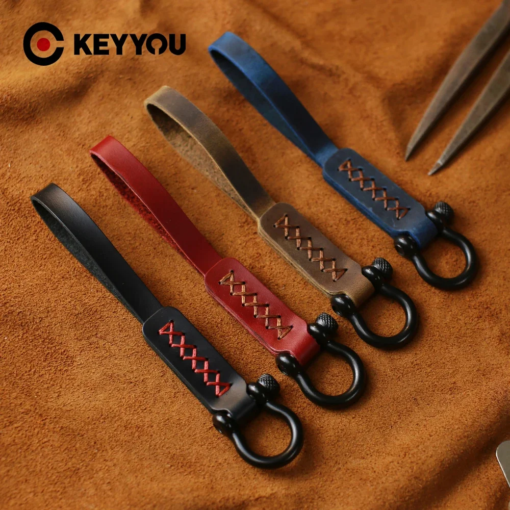 

KEYYOU 10X Key Rings Metal and Leather Car keychain Remote Key Ring For All Car Key Accessories Auto Key Chain 4 Colors