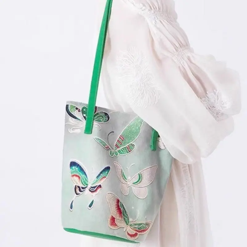 Butterfly Flower Tote Bags for Women 2024 Luxury Handbags Large Capacity Waterproof Nylon Bucket Bag Female Casual Shoulder Bag