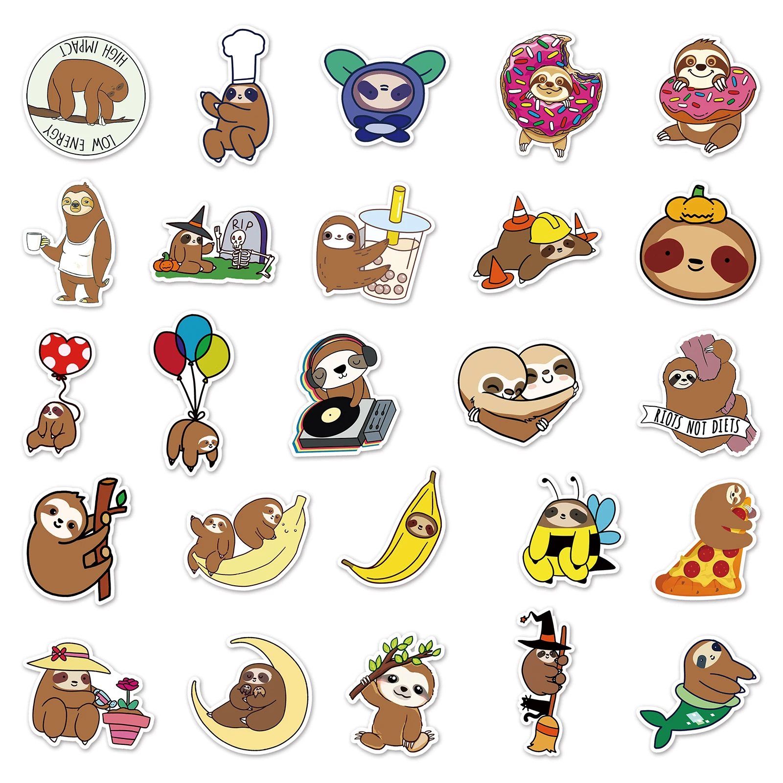 50Pcs Sloth series Cartoon Cute Waterproof Sticker Skateboarding Snowboard Retro Vinyl home decal Sticker