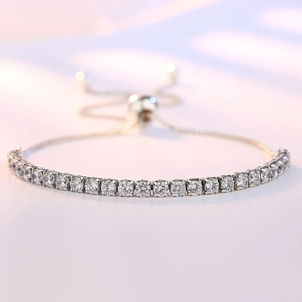 SAIYE 925 Sterling Silver Bracelet Love Elegant Zircon Tennis Crystal Chain for Women Fashion  Engagement Wedding Glam