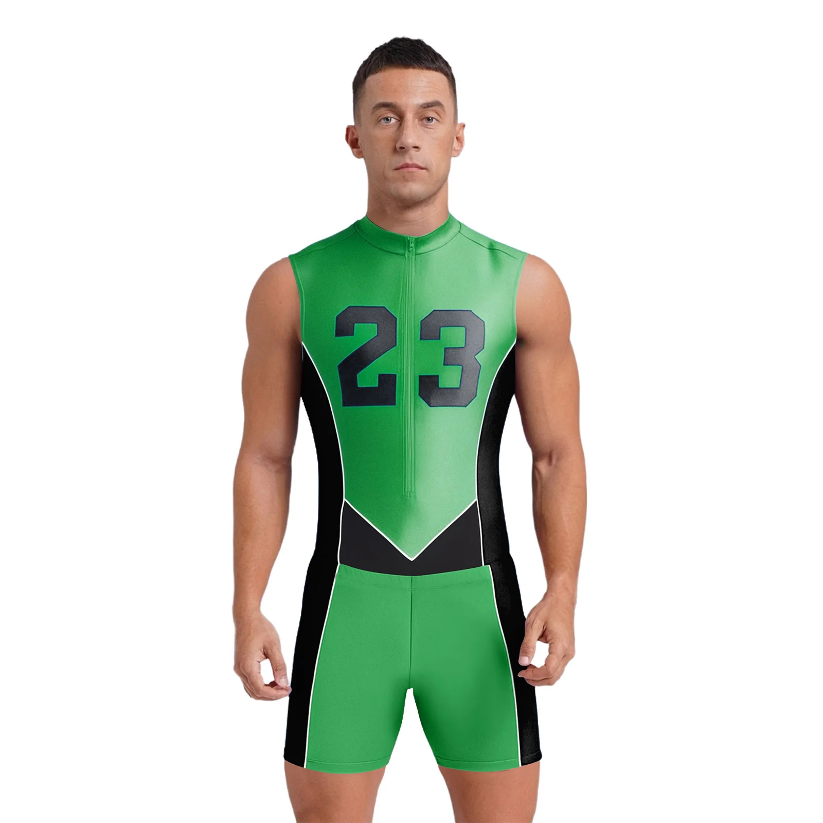 Heren eendelig badpak met shorts Sets Rekbare patchwork bodysuits voor fietsen Zwemmen Hardlopen Workout Bodybuilding-kostuums