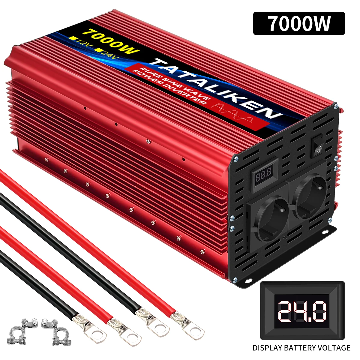 6000 W/8000 W/10000 W EU-Buchse 24 V zu AC 220 V 50 Hz reiner Sinus-Wechselrichter Auto-Stromversorgungsspannung tragbarer Konverter mit LED
