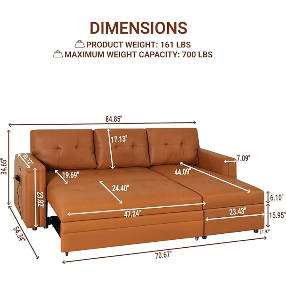 Lily Sectional Sleeper Sofa with USB Ports-L-Shaped Couch Convertible Pull-Out Bed, Ample Storage,living room sofas