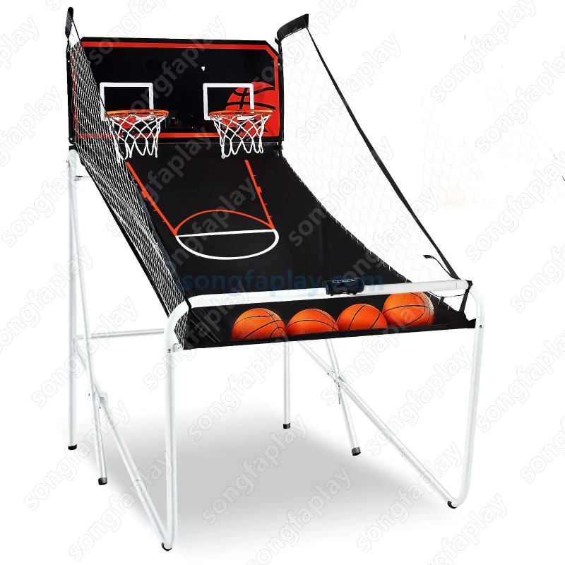 インタラクティブな2人用電子アーケードバスケットボールマシン、屋内外兼用、スコアリング機能付き、バスケットボール4個、折りたたみ式、子供向け