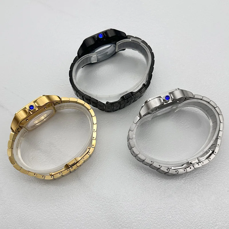 Customised NH36 NH35 Case Santo Watch Case and Strap Fit For NH35 NH36 Watch Case 27mm Square Dial Transparent Back Cover Case