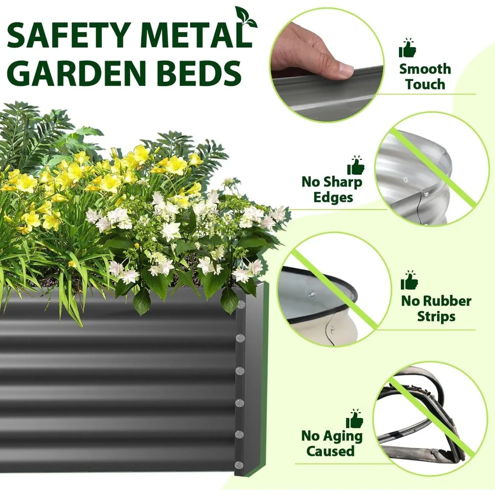 6x3x1.5 ft Galvanized Raised Garden Bed, Metal Planter Box for Vegetables Flowers Herb, Anti-Rust Easy Setup Quartz Grey