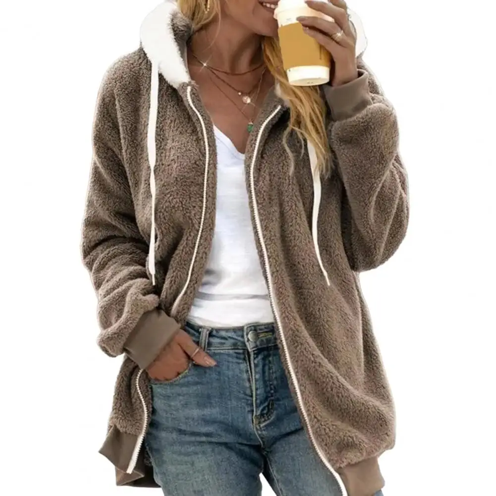 Sherpa Jacket for Women Winter Fuzzy Zip Up Fleece Sweatshirt Casual Warm Drawstring Hooded Coat with Pockets