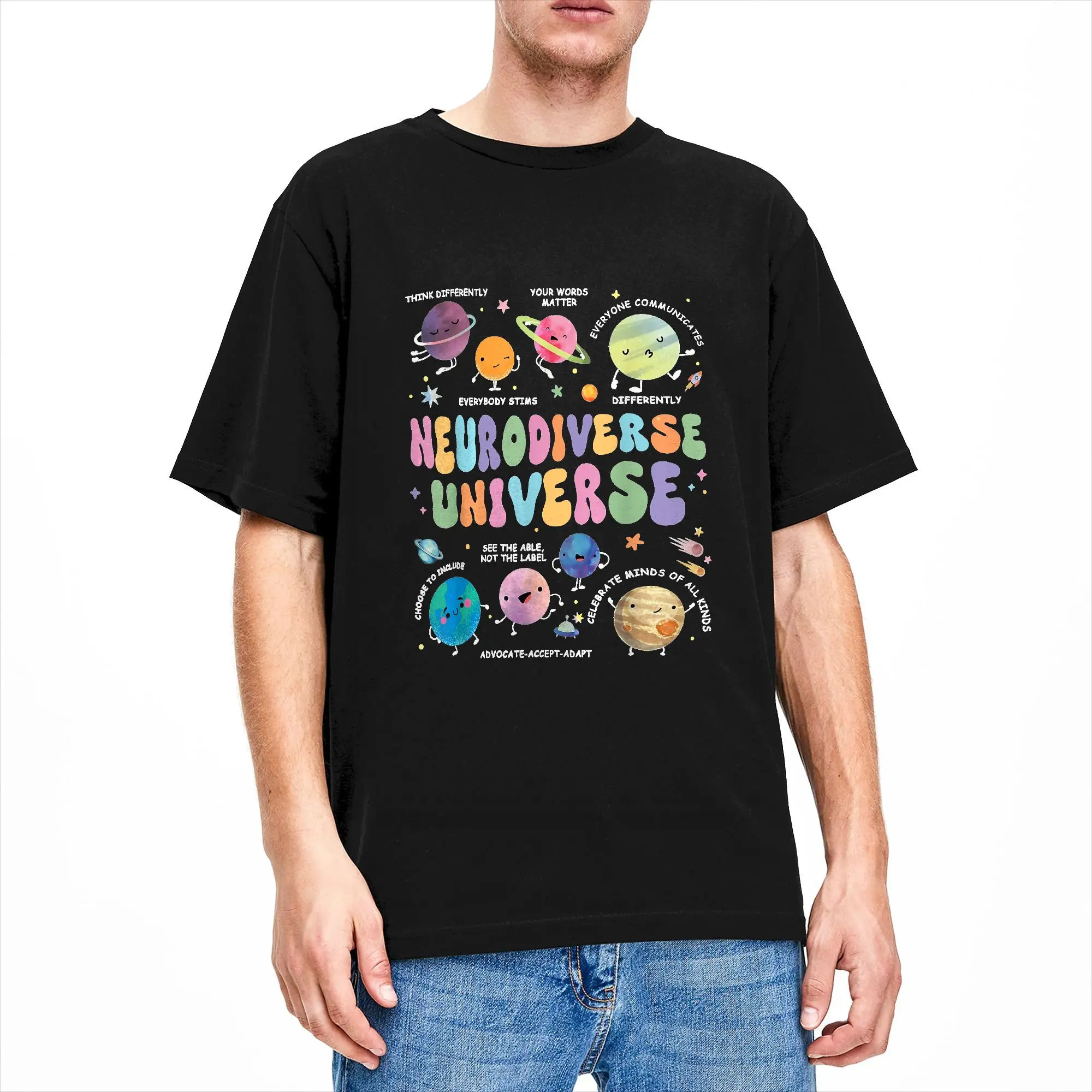 Men's Accept Neurodiverse Universe Autism T Shirt  100% Cotton Tops Unique Short Sleeve O Neck Tees Unique T-Shirt