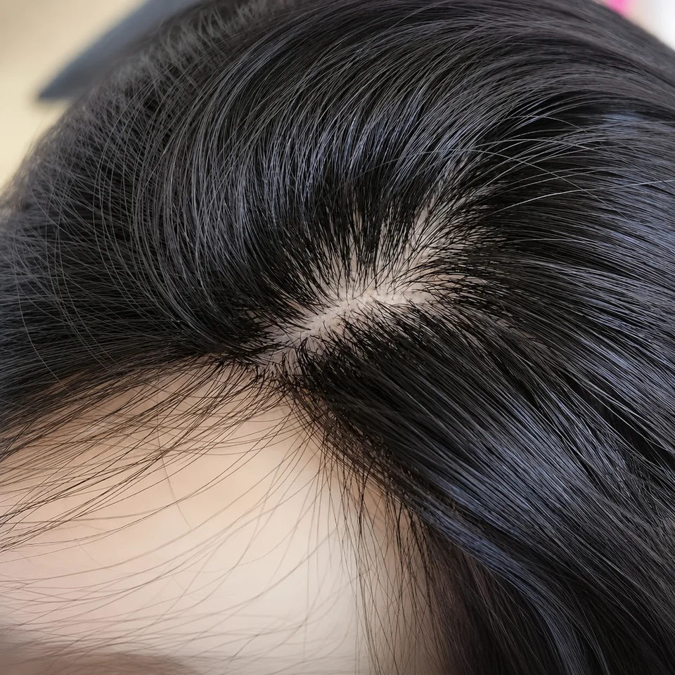Tope de seda de 6x6 pulgadas con flequillo de aire, cabello humano europeo virgen para mujer, parte de seda con frente de PU sin pegamento, suave y transpirable 5