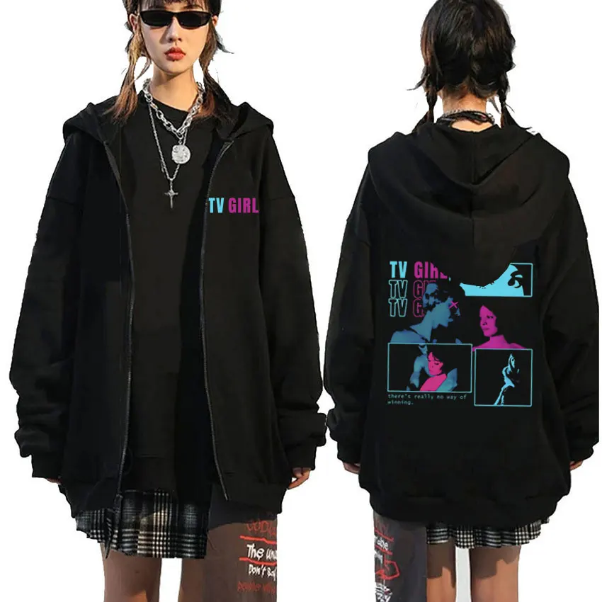 TV Girl Who Really Cares Graphic Zipper Hoodie Male Fleece Cotton Zip Up Jacket Coat Men Women Fashion Vintage Oversized Hoodies