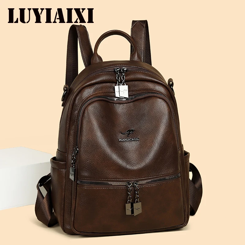 

Women High Quality Leather Backpacks Vintage Female Shoulder Bag Sac a Dos Travel Ladies Bagpack Mochilas School Bags For Girls