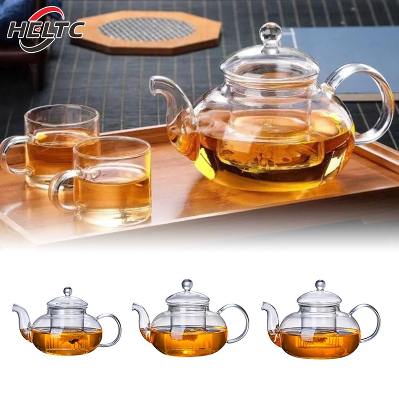 Heat Resistant Glass TeaPot Glass Teapot With Infuser Tea Leaf Herbal Coffee Pot Tea Set Puer Oolong Pot Flower TeaCup