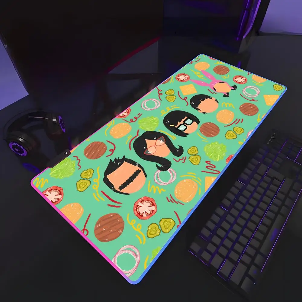 

Cartoon B-Bobs Burgers Mouse Pad RGB Rubber Antislip Keyboard Pad 40x90cm Mousepad Gaming Accessories XXL Office Computer Mat